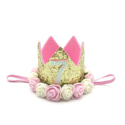 Chicinlife Bebeluş Fata Băiat Unu 1 2 3 4 5 6 7 8 9 Ani Pălărie pentru Aniversare Coroană Bentite Decorare pentru petrecere de aniversare Decorativ pentru păr