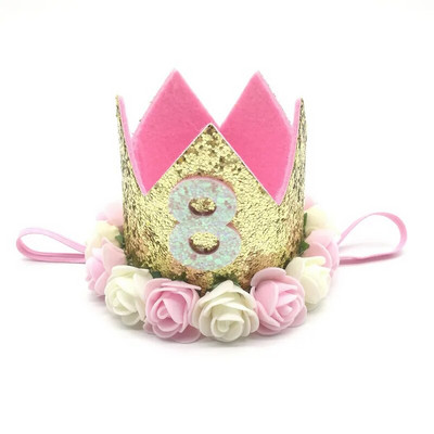 Chicinlife Bebeluş Fata Băiat Unu 1 2 3 4 5 6 7 8 9 Ani Pălărie pentru Aniversare Coroană Bentite Decorare pentru petrecere de aniversare Decorativ pentru păr