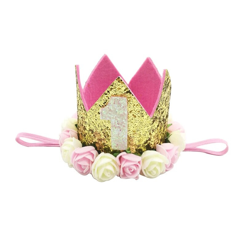 Chicinlife Bebeluş Fata Băiat Unu 1 2 3 4 5 6 7 8 9 Ani Pălărie pentru Aniversare Coroană Bentite Decorare pentru petrecere de aniversare Decorativ pentru păr