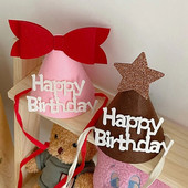 Korėjos veltinio gimtadienio skrybėlė Kūrybiškos „pasidaryk pats“ vainikinės kepurės su virve Mielos vaikų naminių šunų lanko kepuraitės 2022 m. Kalėdų Naujųjų metų dekoras