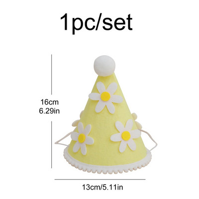 1PC Mali prozirni rođendanski šešir s tratinčicama, netkani šešir za rođendansku zabavu, slatki cvjetni ukras