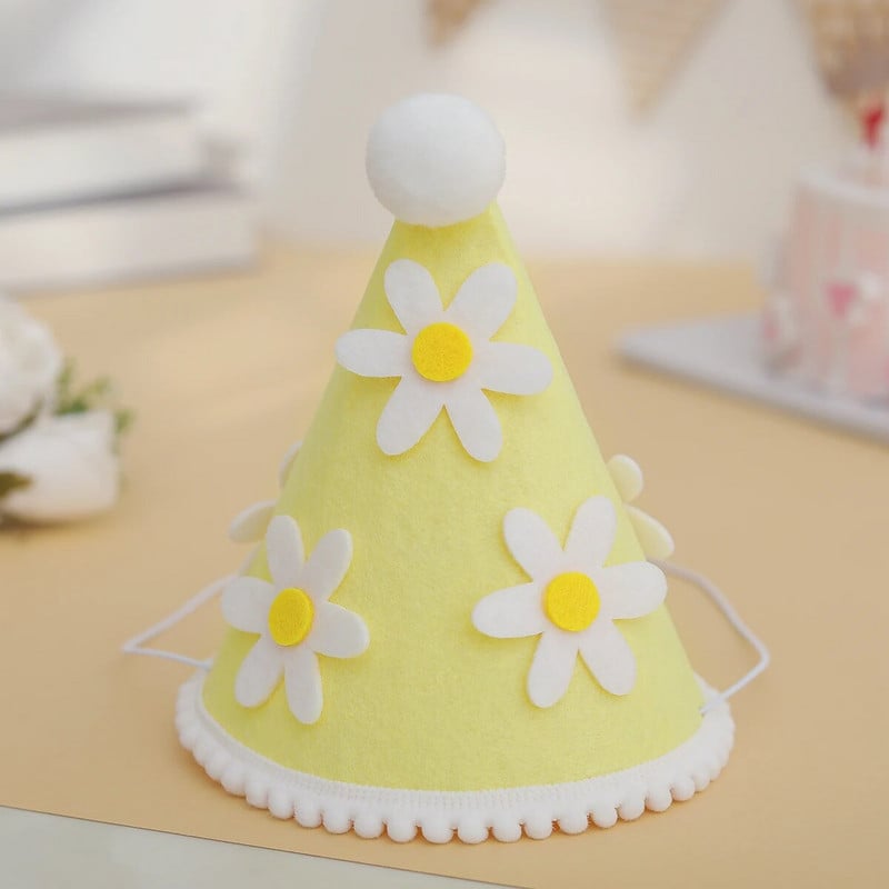 1PC Mali prozirni rođendanski šešir s tratinčicama, netkani šešir za rođendansku zabavu, slatki cvjetni ukras