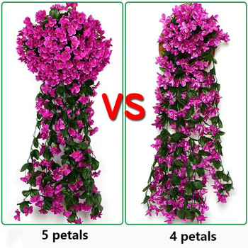 5 πέταλα ορχιδέα βιολετί τεχνητά λουλούδια επιτοίχια κρεμαστό καλάθι προσομοίωσης ψεύτικο λουλούδι για διακόσμηση πάρτυ εξωτερικού κήπου γάμου