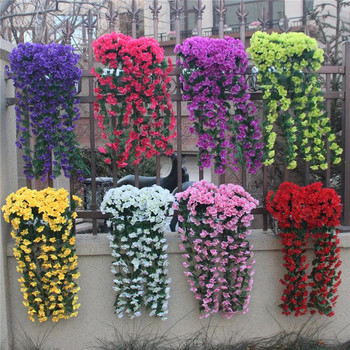 5 πέταλα ορχιδέα βιολετί τεχνητά λουλούδια επιτοίχια κρεμαστό καλάθι προσομοίωσης ψεύτικο λουλούδι για διακόσμηση πάρτυ εξωτερικού κήπου γάμου