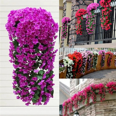 5 petale Orhidee Violet Flori artificiale Coș pentru agățat pe perete Simulare de flori false pentru nuntă, grădină, decorare pentru petreceri în aer liber