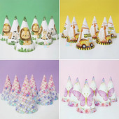 Etichete autocolante pentru sticlă de apă, 6 bucăți, pălărie, șapcă de hârtie pentru copii, decorațiuni pentru petrecerea de aniversare, junglă, sirenă, fluture