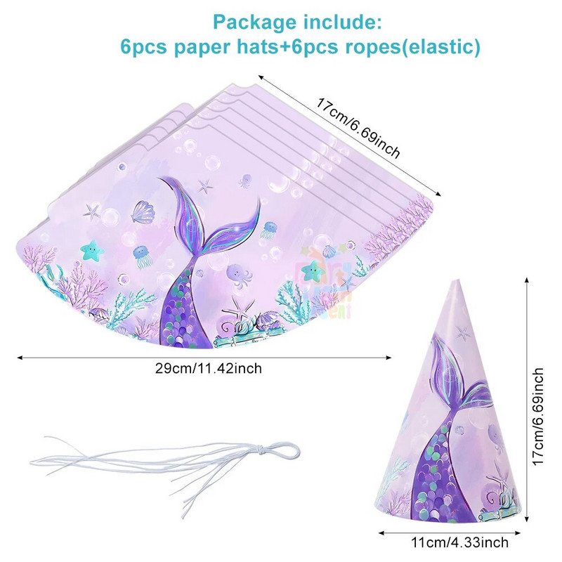 6 ks narodeninových čiapok, papierových čiapok pre deti, narodeninových dekorácií, džungle, zvierat, morskej panny, motýľov, nálepiek na fľaše s vodou