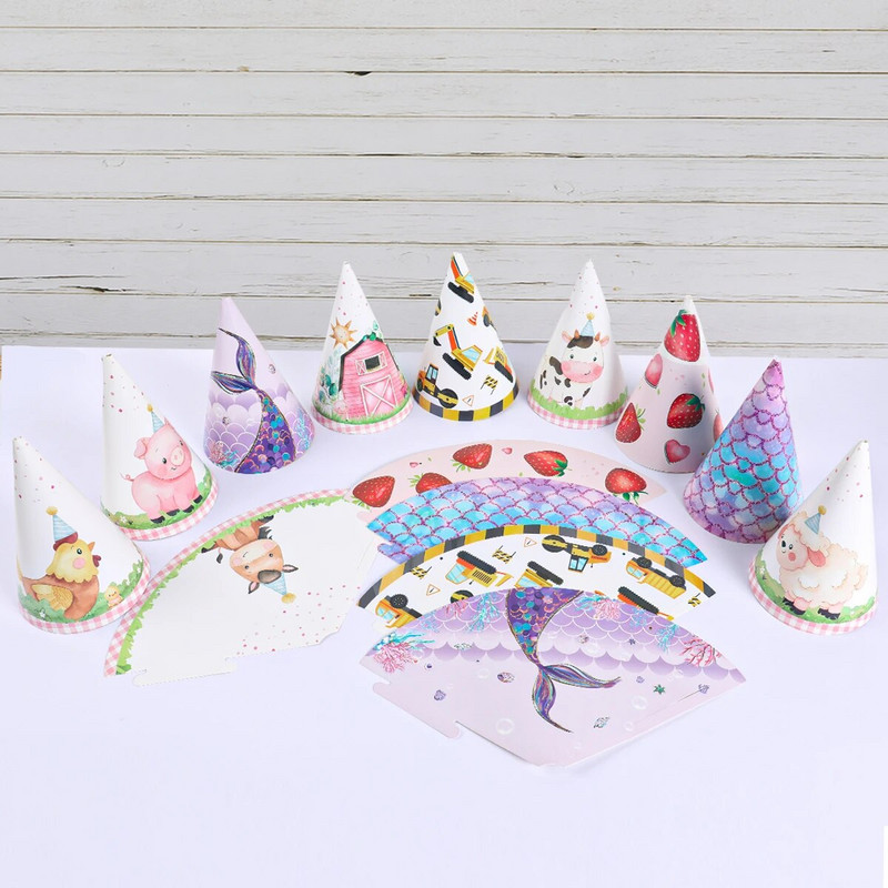 Undinė „pasidaryk pats“ popierinė skrybėlė Farm Gyvūnų inžinerija Transporto priemonės Gimtadienio vakarėlio dekoras Vaikų Kūdikių Vakarėlio reikmenys Braškių kepurė