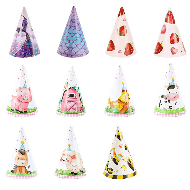 Undinė „pasidaryk pats“ popierinė skrybėlė Farm Gyvūnų inžinerija Transporto priemonės Gimtadienio vakarėlio dekoras Vaikų Kūdikių Vakarėlio reikmenys Braškių kepurė
