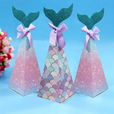 5 τμχ Mermaid Tail Paper Candy Box Τσάντα συσκευασίας δώρου Κουτιά ποπ κορν Παιδικές μπομπονιέρες Γοργόνα Γενέθλια Baby Shower Party Διακόσμηση DIY