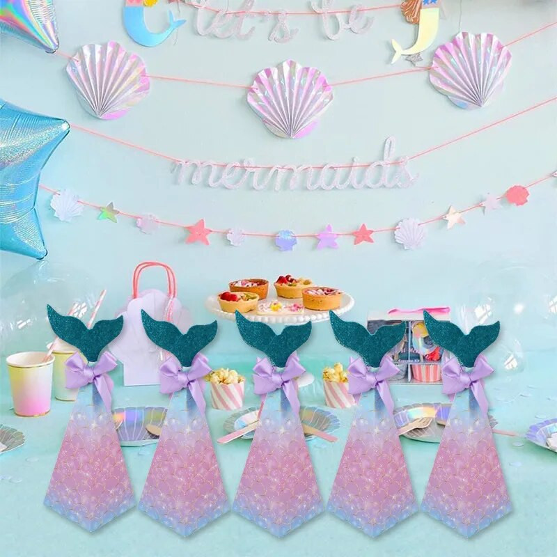 5 gab. Mermaid Tail Paper Candy Box Dāvanu iepakojuma maisiņš Popkorns Kastes Bērniem Iepriecina Nāras dzimšanas dienas Bērnu dušas ballīte DIY Dekorācija