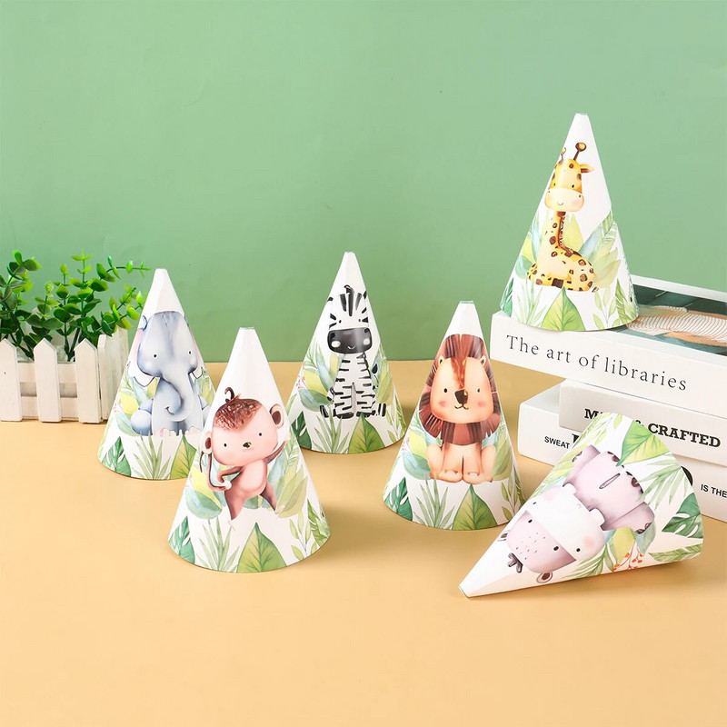 Papierový klobúk s motívom zvierat z džungle, DIY, dekorácia na narodeninovú párty s motívom zvierat z džungle, safari zvierat, detská dekorácia na Deň detí, potreby na detskú oslavu