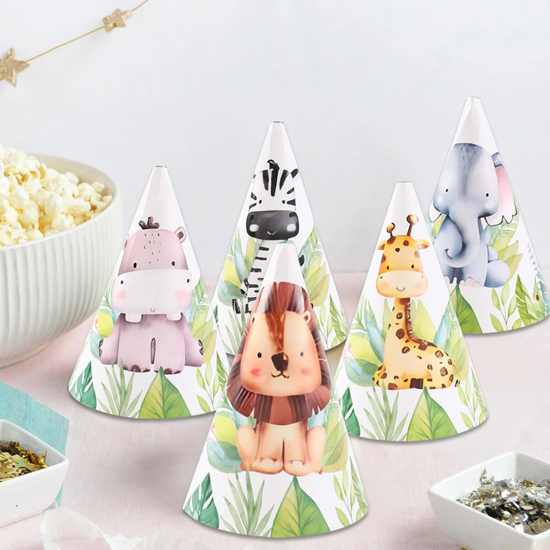 Papierový klobúk s motívom zvierat z džungle, DIY, dekorácia na narodeninovú párty s motívom zvierat z džungle, safari zvierat, detská dekorácia na Deň detí, potreby na detskú oslavu