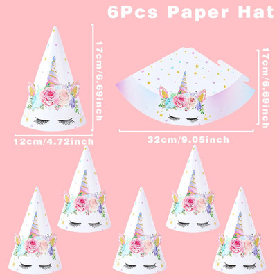 6 bucăți/lot Capace de hârtie pentru petrecere cu unicorn Pălării cu unicorn pentru copii Rechizite pentru petrecerea de la mulți ani pentru baby Shower pentru copii Favoruri pentru ziua de naștere