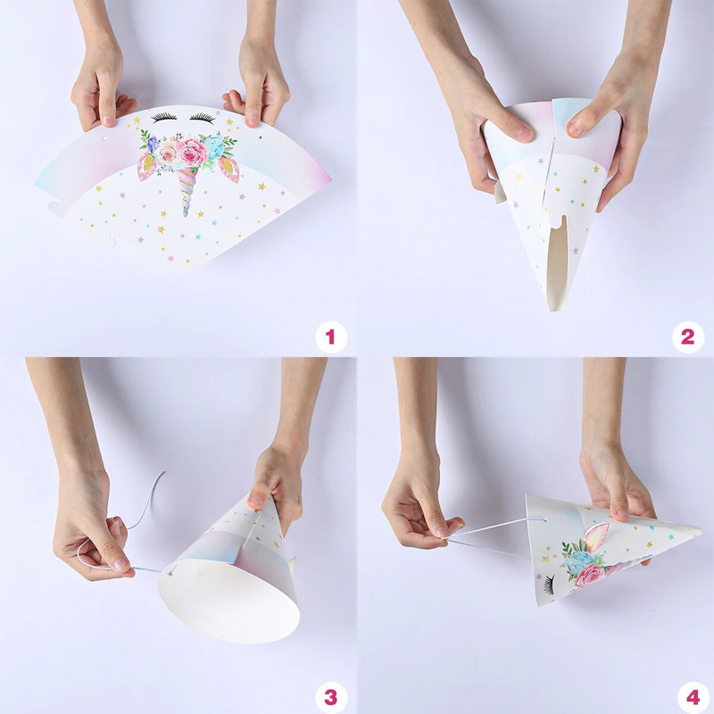 6 bucăți/lot Capace de hârtie pentru petrecere cu unicorn Pălării cu unicorn pentru copii Rechizite pentru petrecerea de la mulți ani pentru baby Shower pentru copii Favoruri pentru ziua de naștere