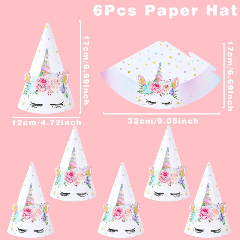 6 bucăți/lot Capace de hârtie pentru petrecere cu unicorn Pălării cu unicorn pentru copii Rechizite pentru petrecerea de la mulți ani pentru baby Shower pentru copii Favoruri pentru ziua de naștere