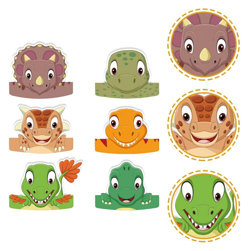 6 komada Dječjih rođendanskih šešira Pokrivala za glavu s dinosaurima Šeširi Rekviziti Pokloni za dječje zabave