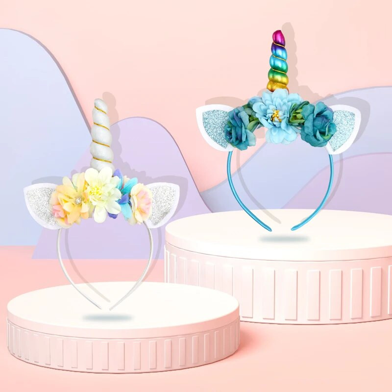 Nauja vienaragio galvos juosta vaikiška galvos juosta blizgučiais kačių ausimis imituota gėlių galvos apdangalas Kalėdų šventiniai plaukų aksesuarai