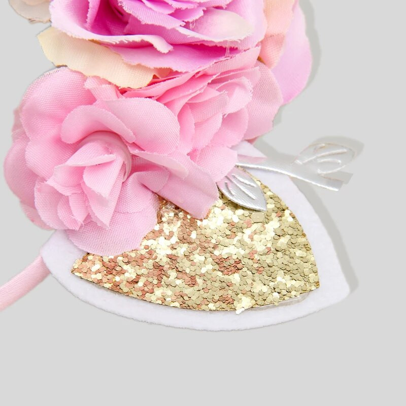 Nauja vienaragio galvos juosta vaikiška galvos juosta blizgučiais kačių ausimis imituota gėlių galvos apdangalas Kalėdų šventiniai plaukų aksesuarai