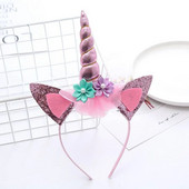 Vaivorykštės vienaragio plaukų juosta nėrinių tinklelio gėlėmis galvos apdangalai Linksmo vienaragio gimtadienio vakarėlio dekoras Mergaitės favoritas Princesės galvos suknelės aksesuaras