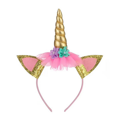 Vaivorykštės vienaragio plaukų juosta nėrinių tinklelio gėlėmis galvos apdangalai Linksmo vienaragio gimtadienio vakarėlio dekoras Mergaitės favoritas Princesės galvos suknelės aksesuaras