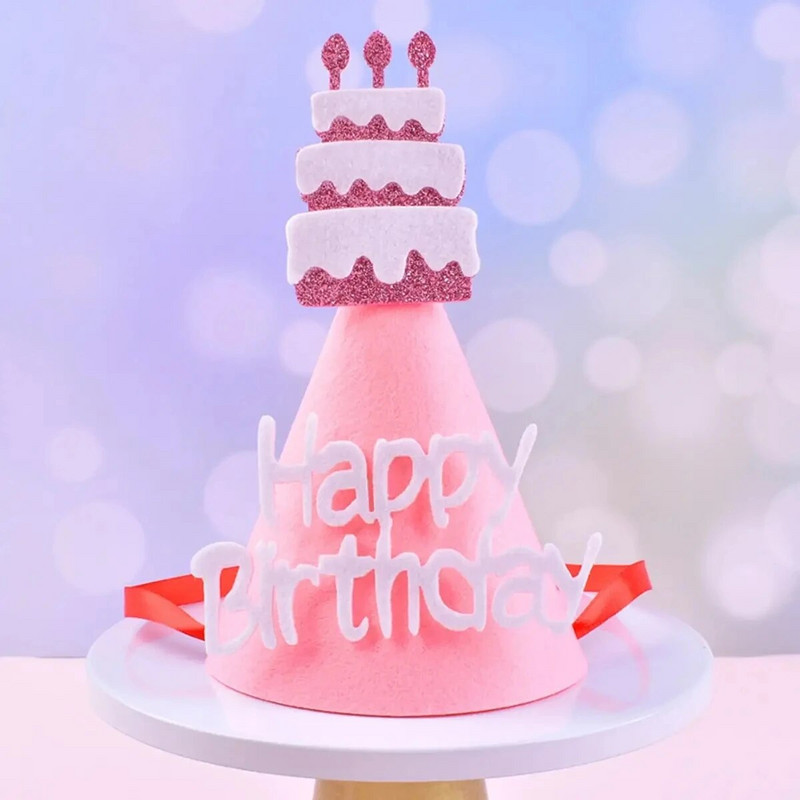 1 vnt Vaikų rožinė mėlyna gimtadienio neaustinė kepurė kūdikių dušas Vaiko berniuko mergaitės gimtadienio galvos apdangalai