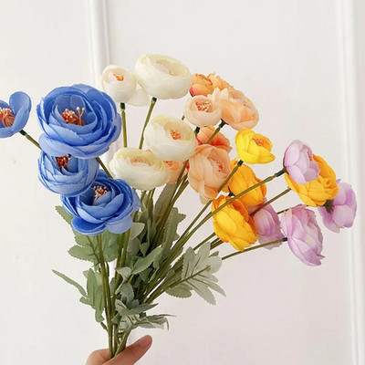 Сватбена симулация Цвете 4 глави Роса Лотос Камелия Реалистични неувяхващи Изкуствени цветя с ниска поддръжка