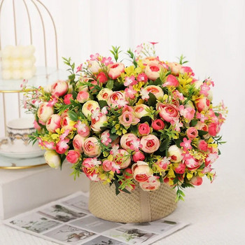 Τεχνητά λουλούδια Μεταξωτές Πασχαλιές Μπουκέτο Τριαντάφυλλα Πράσινο Φυτό Διακόσμηση Τραπεζαρίας Προσομοίωση Λουλούδι Μωβ Λευκό Τριαντάφυλλο Floral