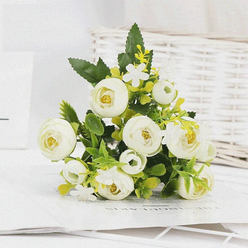 Umjetno cvijeće Svila Jorgovani Buket ruža Zelena biljka Dekoracija blagovaonskog stola Simulacija cvijeta Ljubičasta Bijela ruža Cvjetni