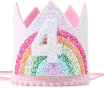 Филц Rainbow Princess Girl Birthday Crown 1st 2nd 3rd Happy Birthday Party Decor Kid Girl Rainbow Unicorn Birthday Hat Babyshoer