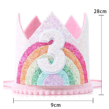 Felt Rainbow Princess Birthday Crown 1st 2nd 3rd Happy Birthday Decor Kid Girl Rainbow Unicorn Birthday Hat Babyshoer