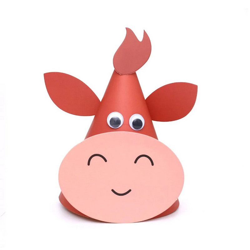 1 τεμ. DIY καπέλο για πάρτι γενεθλίων για την ημέρα των παιδιών Καπέλο ζώων Zodiac Ox Καπέλα από κώνο αγελάδας DIY φωτογραφικά στηρίγματα για παιδιά Προμήθειες για ντους μωρών