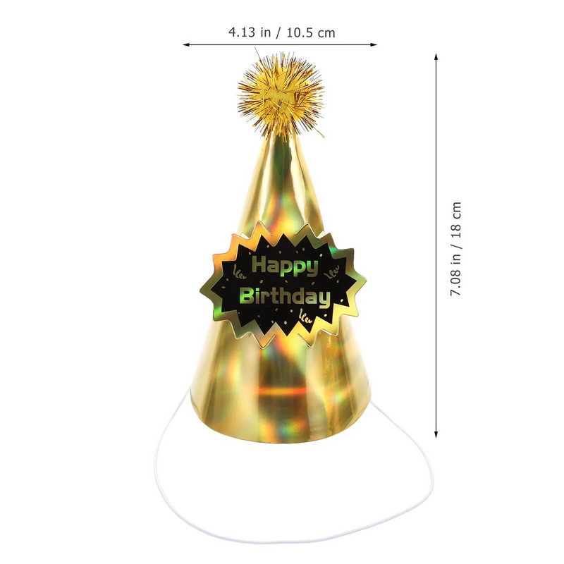 5 vnt Auksinės gimtadienio šventės kūgio kepurės su Pom Pom gimtadienio kepuraitės galvos apdangalo rinkinys, skirtas vaikų gimtadienio vakarėliui Favors Shower Party