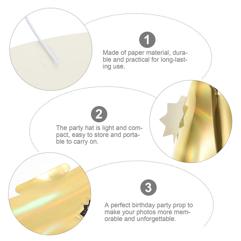 5 vnt Auksinės gimtadienio šventės kūgio kepurės su Pom Pom gimtadienio kepuraitės galvos apdangalo rinkinys, skirtas vaikų gimtadienio vakarėliui Favors Shower Party