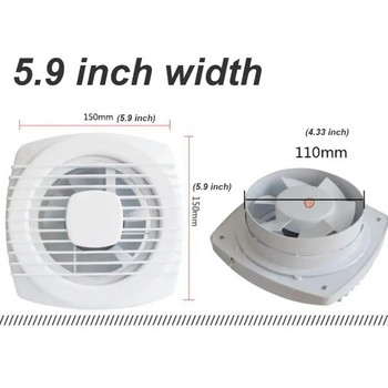 220V 4/6/7 инча безшумен вентилационен силен изпускателен вентилатор за стена на прозорец, баня, тоалетна, кухненски монтаж 110/150/180 мм