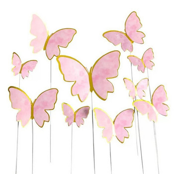 10 τεμ./σετ Πεταλούδες κάλυμμα τούρτας DIY Stamping Gold Pink Butterfly Toppers Cake Στολισμός για διακόσμηση πάρτι γενεθλίων γάμου