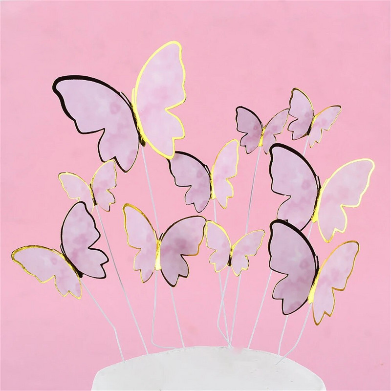 10Pcs/set leptir nadjev za tortu DIY utiskivanje zlatno ružičasti leptir nadjev za tortu Dekoracija torte za vjenčanje Rođendan Dekoracija