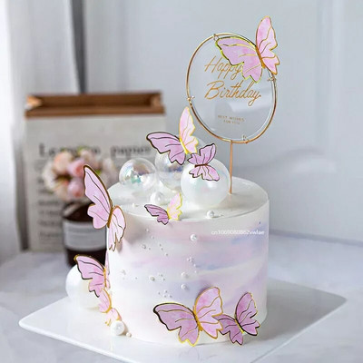 10 ΤΕΜ Μωβ ροζ στολισμός τούρτας πεταλούδας Χρόνια πολλά Κέικ Τοπέρ χειροποίητο ζωγραφισμένο για πάρτι γάμου Baby Shower