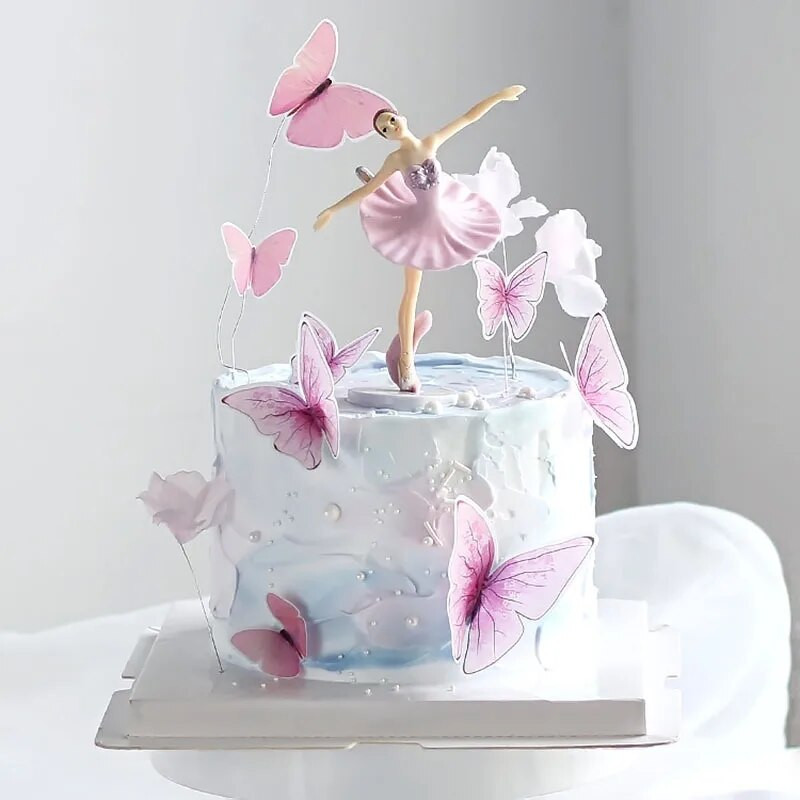 10 vnt purpurinės rožinės spalvos drugelio torto puošmena Happy Birthday torto viršelis, rankų darbo dažytas vestuvių gimtadienio vakarėliui Baby Shower