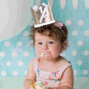 Шапка за половин рожден ден има корона от плат за празненство за бебета Нетъкан плат Детско парти Деца Новородени деца