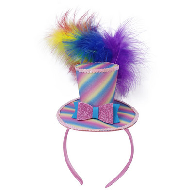 Peomüts Gradient lilla silindrimüts Peapael Halloween Cosplay kokteil Teepeomüts Sädelevad litrid vibu suled Fedorase müts