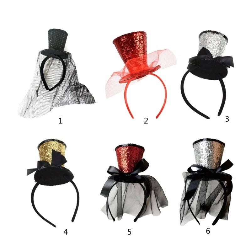 M2EA Mini Top Hat Decor Galvos juosta Festivalio Plaukų lankelis Kalėdų pasirodymai Suaugusiųjų galvos apdangalas Helovino vakarėliui, kostiumo rekvizitas Unisex