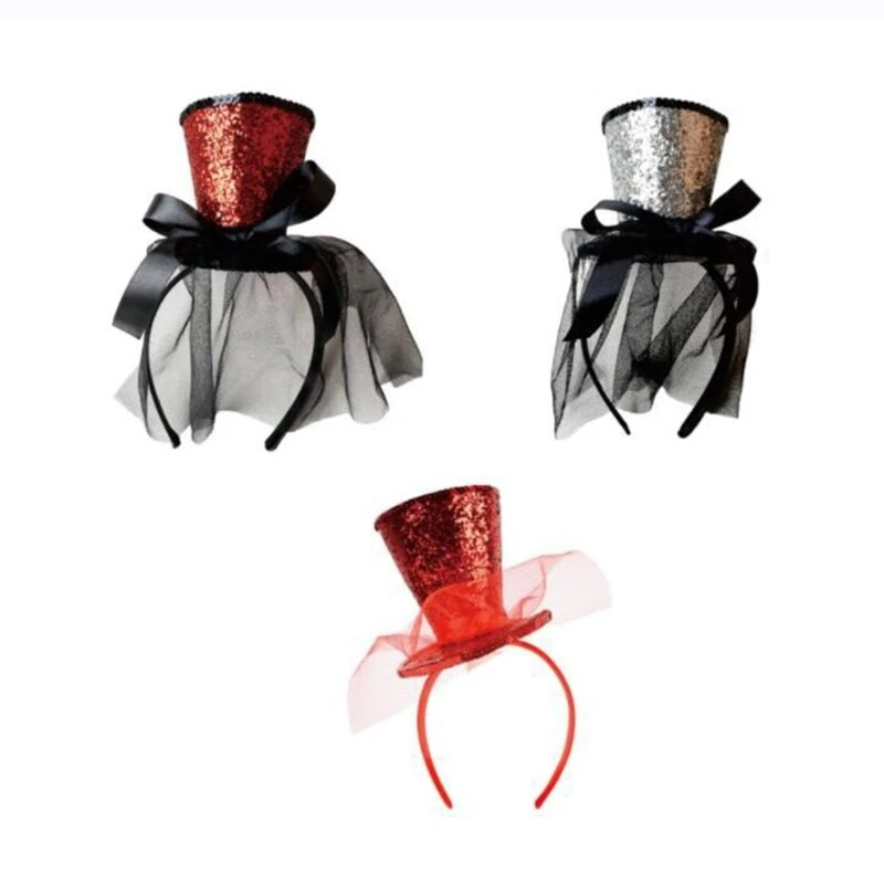 M2EA Mini Top Hat Decor Galvos juosta Festivalio Plaukų lankelis Kalėdų pasirodymai Suaugusiųjų galvos apdangalas Helovino vakarėliui, kostiumo rekvizitas Unisex