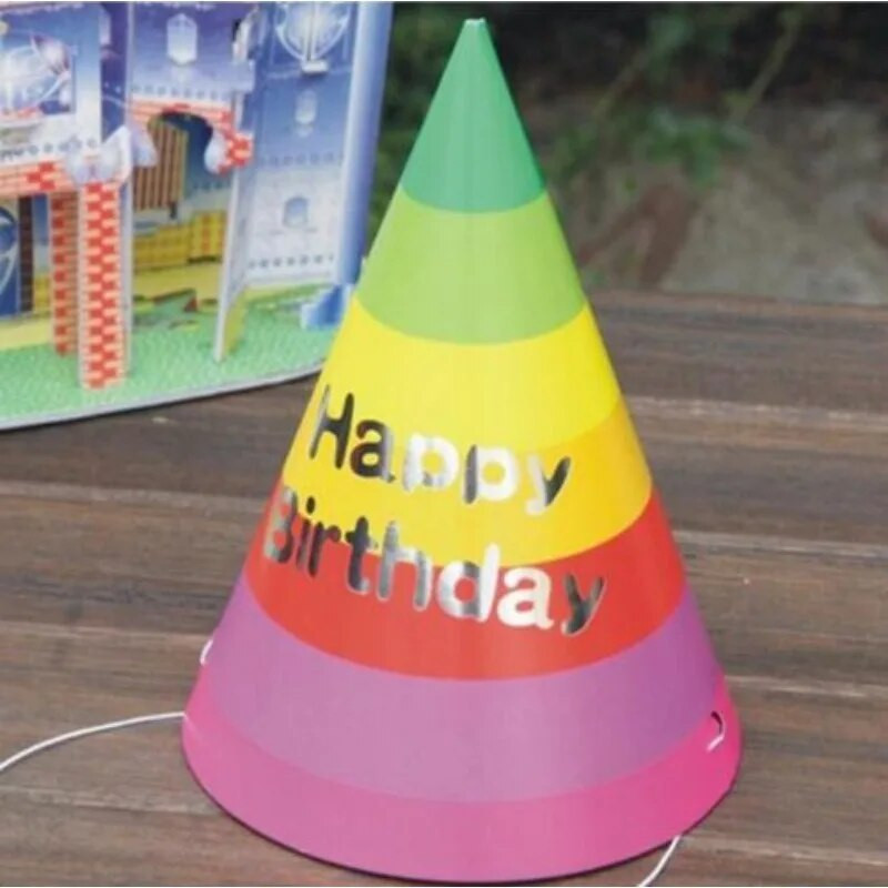 1 vnt. Popierinės kūgio kepuraitės apsirengti mergaičių berniukų pirmosios spalvingos dryžuotos kepuraitės vakarėlio dekoracijos suaugusiems vaikams gimtadienio karūna 생일모자