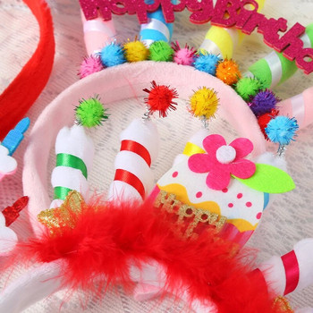 Χαρούμενα γενέθλια τούρτα με κερί πούλιες μαλακό φτερό ροζ λευκό κεφαλόδεσμο καπέλο καπέλο για τα παιδιά Προμήθειες διακόσμησης πάρτι γενεθλίων
