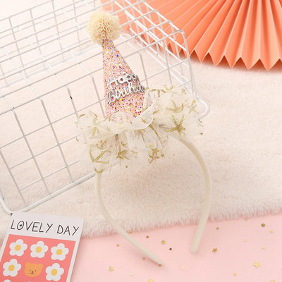 Detská čelenka na narodeniny s ružovou/bielou čipkou, dievčenská čelenka k narodeninám, detská čelenka na 1. a 2. narodeniny