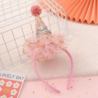 Detská čelenka na narodeniny s ružovou/bielou čipkou, dievčenská čelenka k narodeninám, detská čelenka na 1. a 2. narodeniny