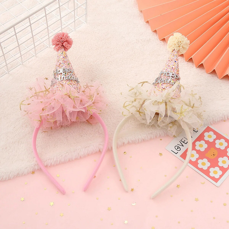 Detská čelenka na narodeniny s ružovou/bielou čipkou, dievčenská čelenka k narodeninám, detská čelenka na 1. a 2. narodeniny