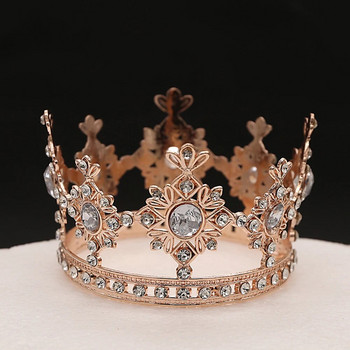 1Pieces Метална кръгла Crown Cake Topper Детска корона за коса с кристали Декорации за торта за тематично парти Декорации за рожден ден