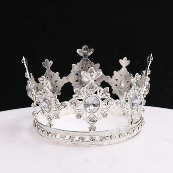 1Pieces Метална кръгла Crown Cake Topper Детска корона за коса с кристали Декорации за торта за тематично парти Декорации за рожден ден